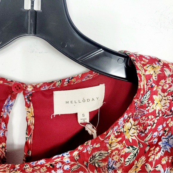 Melloday Nordstrom red floral long sleeves elastic Waist midi boho dress NWT - Picture 3 of 8